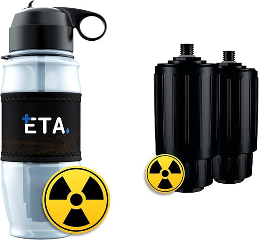 ETA Alkaline Water Filter Bottle for Travel, Camping, Hiking, Backpacking, Emergency, Survival | Removes up to 99.99% of Harmful contaminants, 9.5pH, Protects the Nutrient & Mineral Value, Made in USA