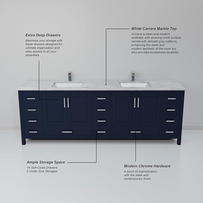 Big Sur 84 in. W X 22 in. D Navy Blue Double Bath Vanity Cabinet Without Countertop