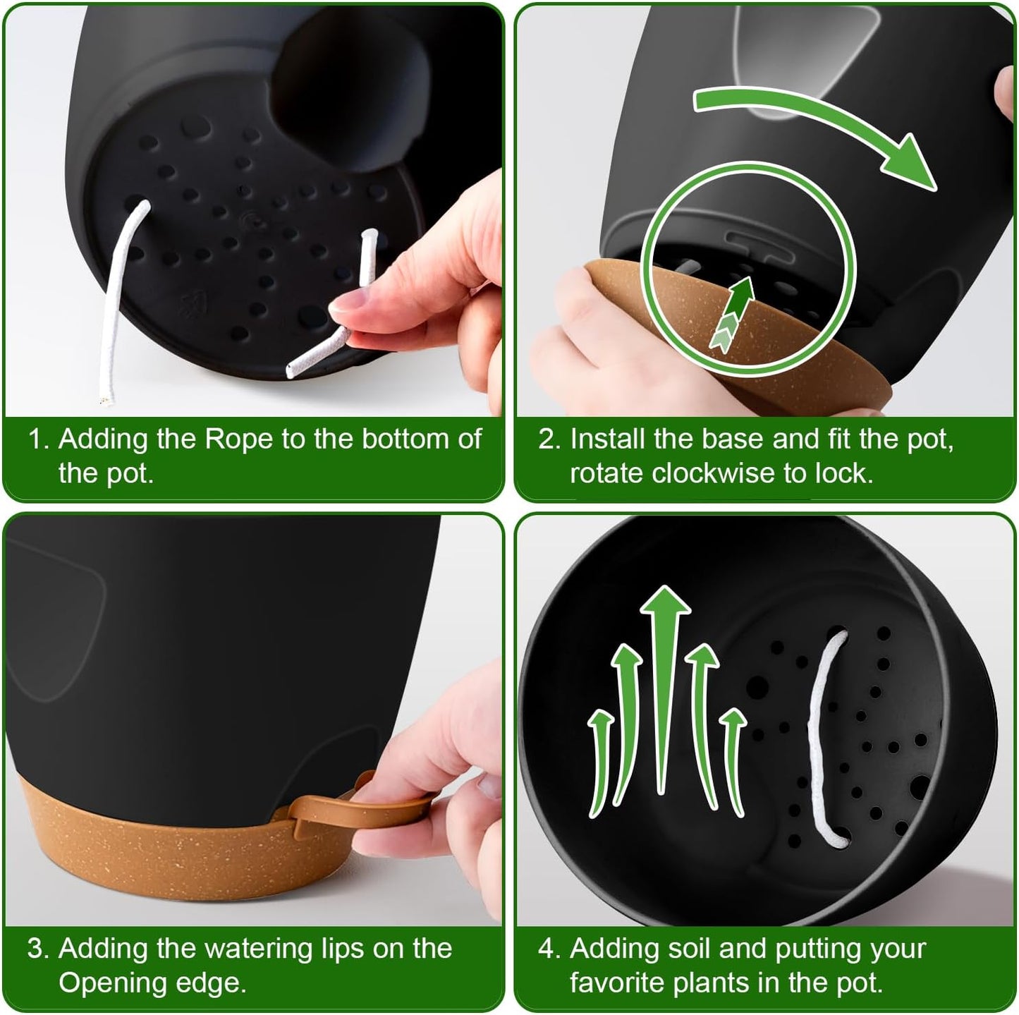 '- Uneed Plastic Flower Pot,5-Pack Plant Pots with Drainage 7/6.5/6/5.5/5 Inch,Self Watering Pots for Indoor Plants,Planters for Indoor Outdoor Plants (Black)