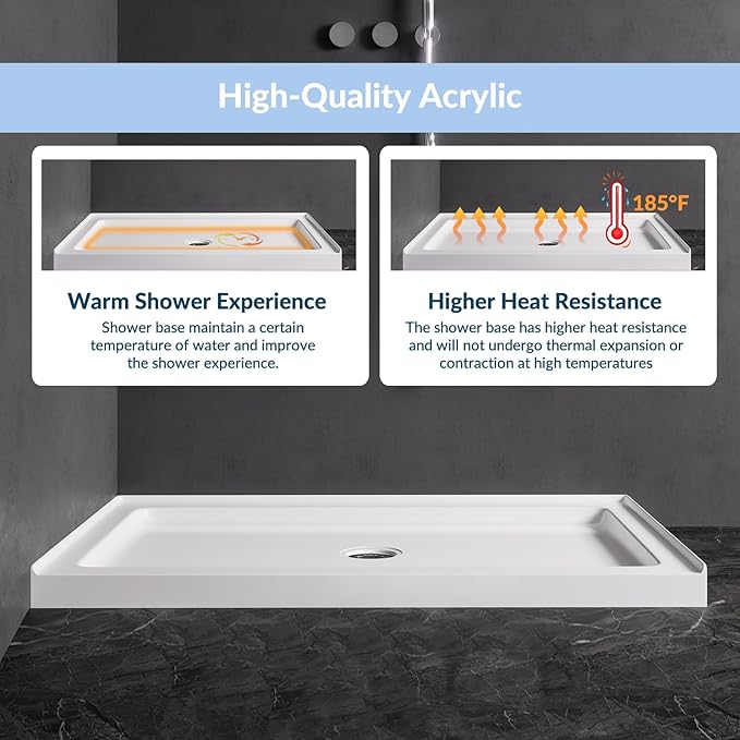 MORVANO 48" X 32" Shower Base with Center Drain,Single Threshold Shower Pan Kit Non-Slip in White, Central Drain with Stainess Steel Cover (Drain included)