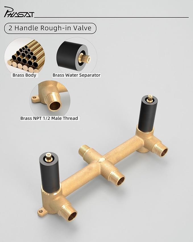 PHASAT 2 Handle Tub Shower Faucet,Bathtub Faucet Set with Tub Spout,Tub and Shower Trim Kit with Rough-in Valve,Matte Black,PU4H09