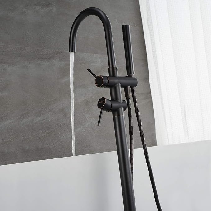 Freestanding Tub Filler Bathtub Faucet Oil Rubbed Bronze Floor Mount Brass Faucets with Hand Shower