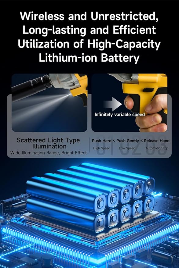 Cordless Impact Wrench 258Ft-lb (350N.m), Electric Driver for Car Tires and Home,1/2" Impact Gun with 2 Batteries and 6 Sockets, Yellow