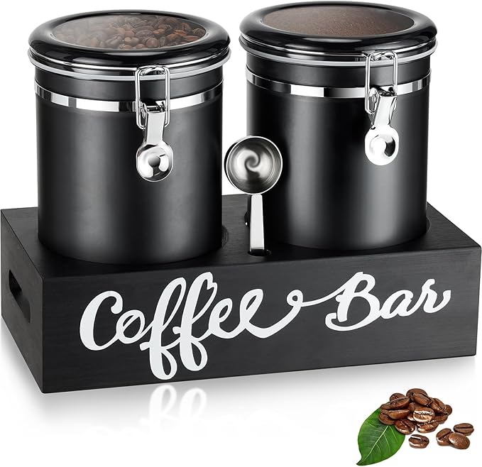 Yangbaga 2 x 63OZ Stainless Steel Coffee Canisters with Handle Shelf, Airtight Locking Clamp & Scoop, Food Storage Jars for Kitchen