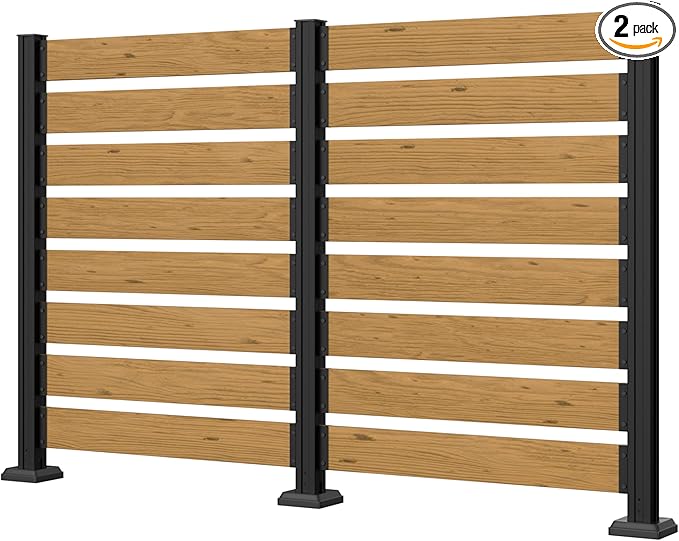 78” W x 48” H Wooden Air Conditioner Fences for Hard Ground & Soft Ground, 2 Outdoor Garden Fences, Privacy Screen Panels with Aluminum Stakes, Trash Can Pool Equipment Enclosure, Natural