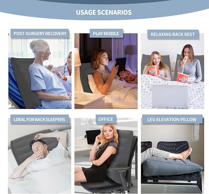 Nevife Inflatable Triangle Bed Wedge Pillow-Fast Inflating/Deflation Valve-Portable Travel Leg Elevation,Adjustable Incline Pillow for Back Support,Sleeping, Acid Reflux,Snuoring,Footrest