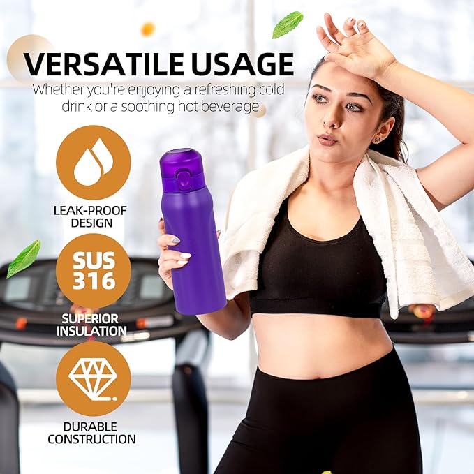 Air water bottle,750ML Air Water Bottle with 7 Flavor Pods, Stainless Steel Water Bottle with Straw, Sports Water Bottle Suitable for Outdoor Sport (Purple)