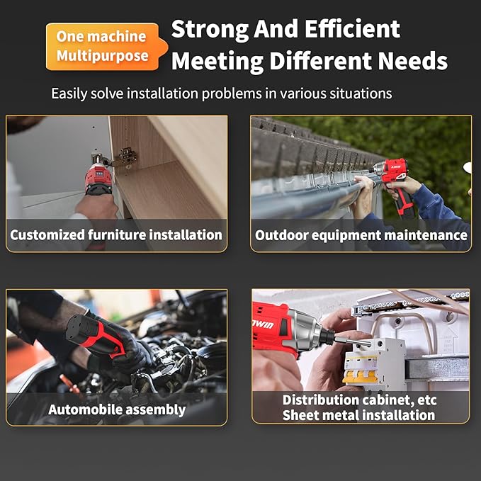 Cordless Impact Driver Kit 16.8V Max Torque 140Nm（105ft-lbs）High Rotation Electric Impact Driver Brushless Motor Continuously Variable Rechargeable 1/4" impact driver 2.0Ah Batteries