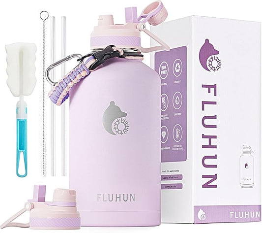 Insulated Water Bottle 64 oz, Double Walled Vaccum Stainless Steel Half Gallon Water Bottle with Straw and Handle, 2-in-1 (Straw & Spout) Water Flask Jug Lid for Gym and Outdoor Sports