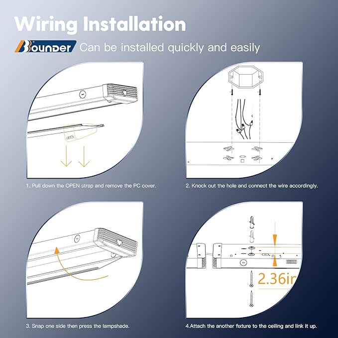 BBOUNDER 6 Pack 4FT LED Wraparound Light with 3CCT Selectable, 4000K/5000K/6500K, Super Bright 5500LM 50W 4 Foot Fluorescent Light Fixture, Flush Mount Office Ceiling Light for Kitchen Garage, White