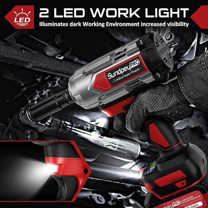 Cordless Impact Wrench 960Ft-lbs - 1300N·m High Torque Impact Wrench - 21V 2600RPM Brushless Power Impact Gun with 2 × 4.0Ah Battery 6 Sockets & Charger & Carry Case for Car Tire Truck DIY
