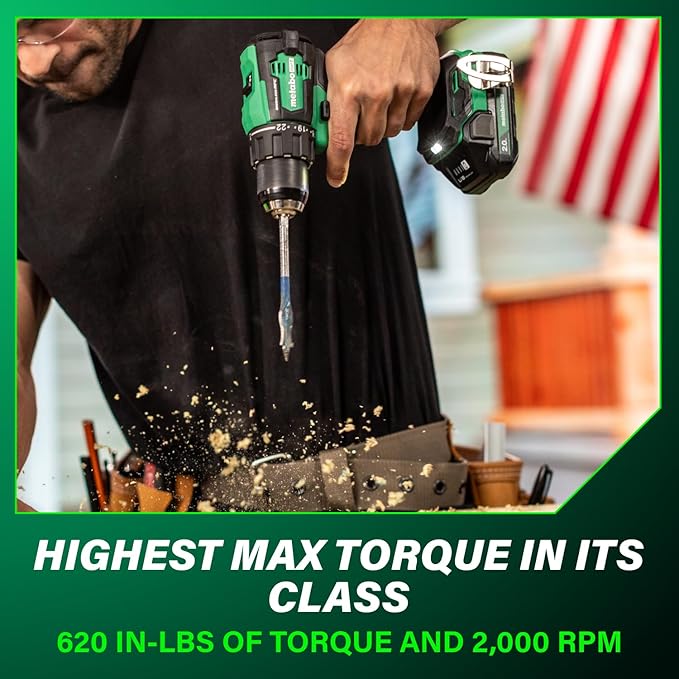 Metabo HPT 18V MultiVolt 1/2" Cordless Brushless Driver Drill Kit, High Power Drill Set with Bag, 2 Lithium-Ion Metabo Batteries and Charger, Compact Lightweight Power Driver, DS18DEX