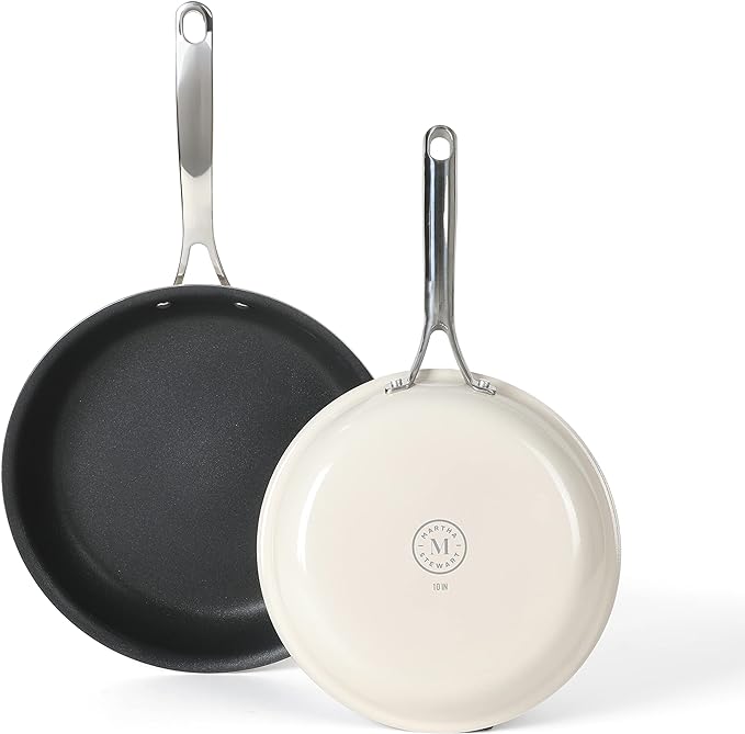 MARTHA STEWART Lockton 2 Piece 10" & 12" Heavy Gauge Aluminum Premium Nonstick Fry Pan Set - Linen