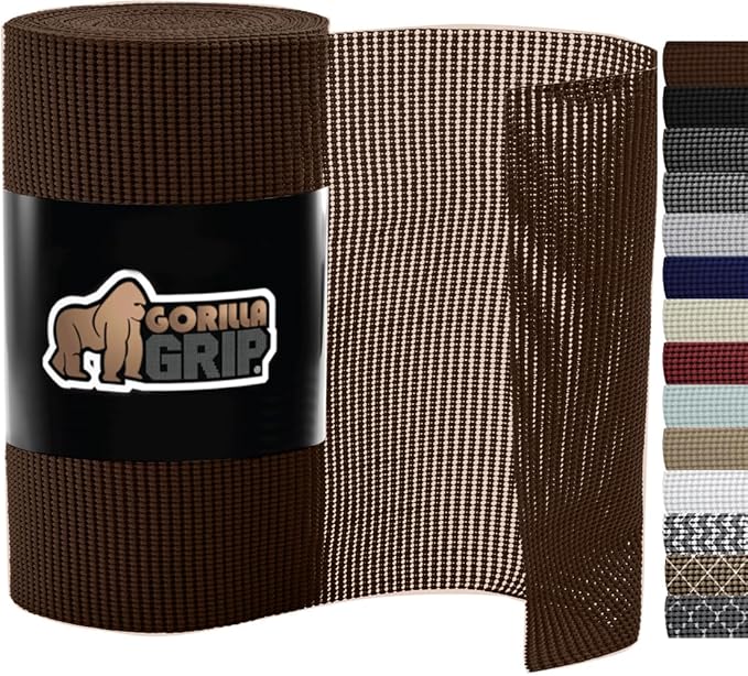 Gorilla Grip powerGRIP Drawer Shelf and Cabinet Liner, Thick Strong Hold, Non-Adhesive Liners Protect Kitchen Cabinets and Cupboard, Bathroom Drawers, Easy Install, Breathable Mat, 12" x30', Chocolate