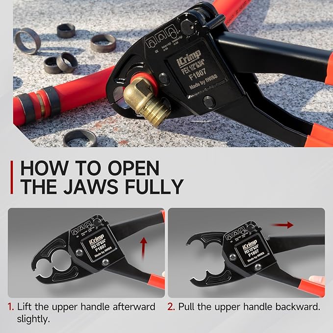 iCrimp Angle Head F1807 PEX Pipe Crimping Tool for Copper Rings - IWS-1234W(1/2&3/4-inchCombo Crimper Kit), Suitable for Tight Spaces