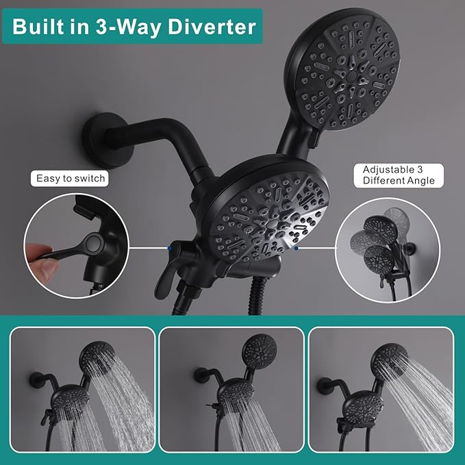 3 Handle Shower Faucet Set, Bathtub Shower Faucet Combo with Tub Spout, Modern Shower System Complete Matte Black