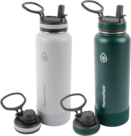 ThermoFlask 40 oz Double Wall Vacuum Insulated Stainless Steel 2-Pack of Water Bottles, Gray/Pine
