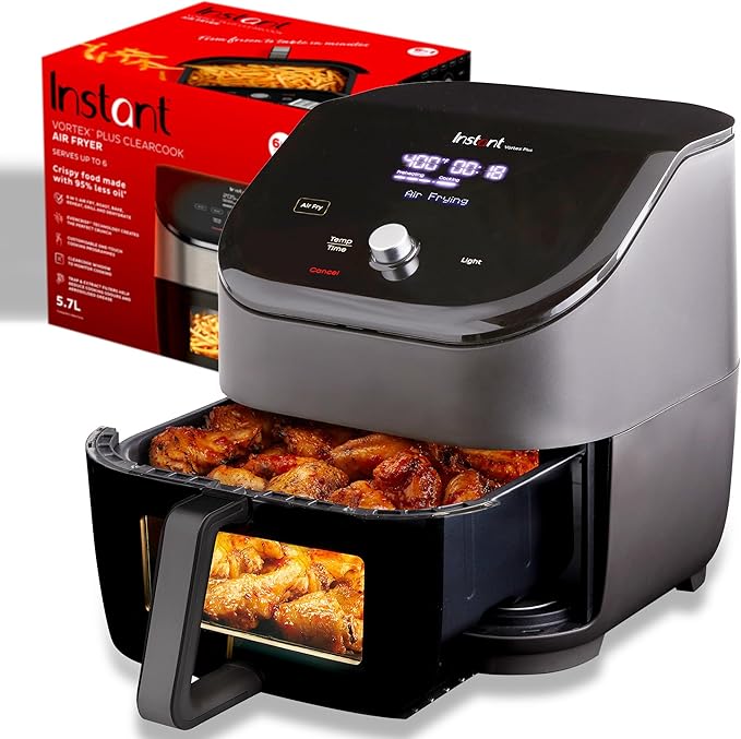 Instant Vortex Plus 6QT ClearCook Air Fryer, Clear Windows, Custom Program Options, 6-in-1 Functions, Crisps, Broils, Roasts, Dehydrates, Bakes, Reheats, from the Makers of Instant Pot, Black