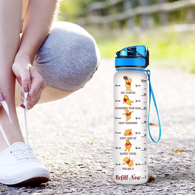 Winnie Pooh 32 Oz Water Track Bottle, Sometimes The Littlest Things Water Bottle With Time Marker, Pooh Bear Motivational Insulated Water Bottle, Gifts For Family Friend