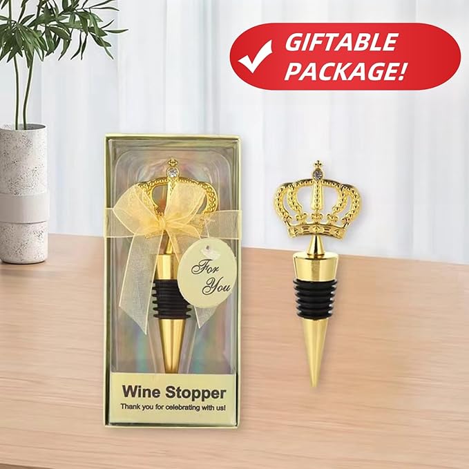 Decorative Crown Wine Stopper,Cool Wine Bottle Stoppers for Glass Bottles,Crystal Bottle Stopper Fits Standard Bottles,Fancy Decors Wine Tools (Golden Crown)