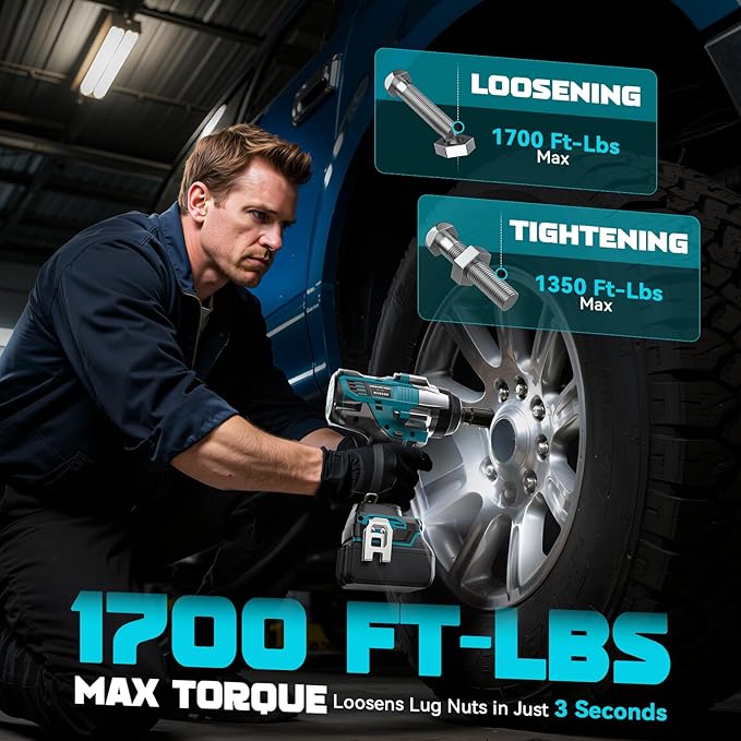 Cordless Impact Wrench 1/2" Compatible with Makita 18v Battery, 1700 Ft-lbs High Torque Impact Driver with 6Pcs Sockets & Storage Case, Brushless Electric Impact Gun with 4 Modes & LED Light