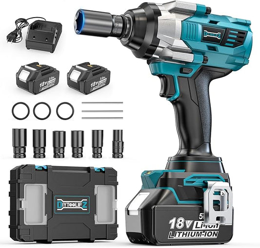 Cordless Impact Wrench 1/2 inch Compatible with Makita 18V Battery, 1000Ft-lbs (1360N.m) Brushless High Torque Impact Gun, Power Impact Driver for Car Truck Mower, with 2x5.0AH Battery & 6 Sockets