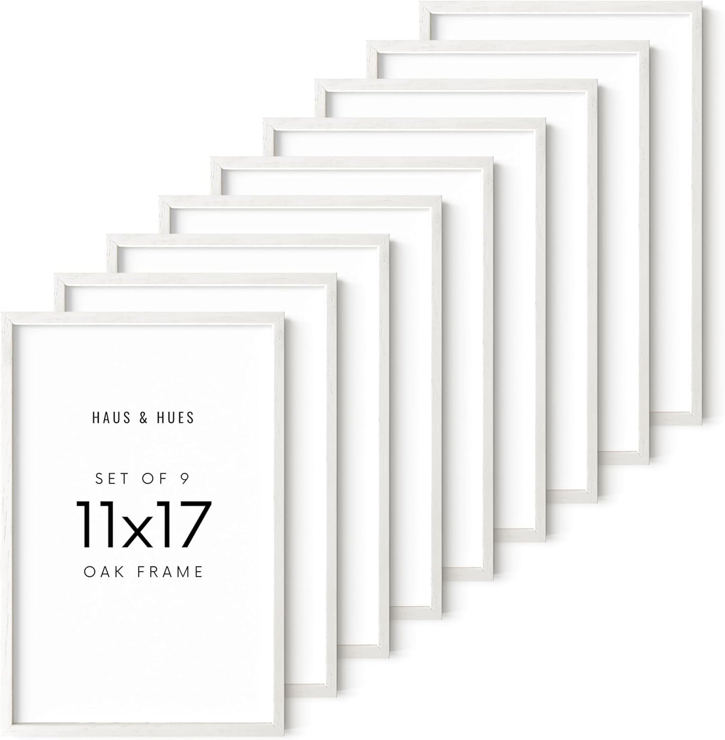 HAUS AND HUES 11x17 Picture Frame Set of 9-11 X 17 Frame Wood Picture Frames, 11x17 Poster Frame Wooden Picture Frames, 17x11 Picture Frame Wooden Frames, Frame 11x17 Natural Wood Frame (White Oak)
