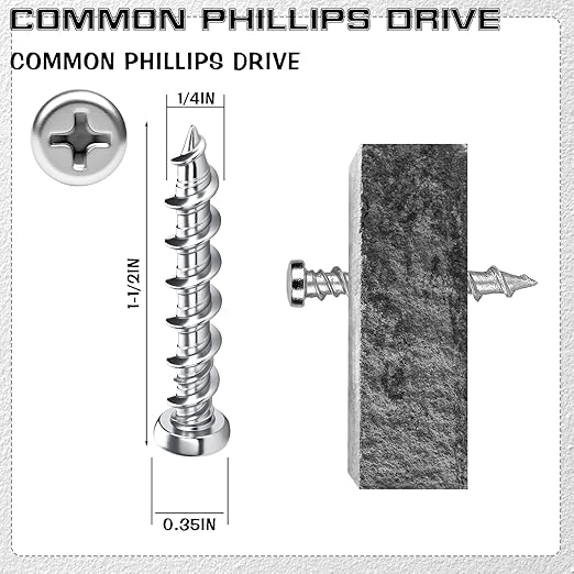Blulu 100 Pcs Drywall Anchors 1/4 x 1-1/2 Inch Silver Pan Head Alloy Steel Light Wall Anchors Heavy Duty Self Drilling Screws for Drywall, Wood and Other Masonry Materials