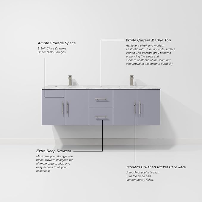 Sonoma 60 in. W x 22 in. D Dark Grey Double Bath Vanity and Carrara Marble Top