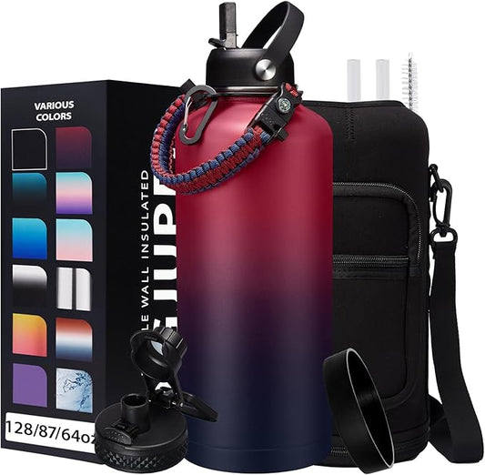 87 oz Insulated Water Bottle with Straw - Stainless Steel Sports Water Bottle, Double Wall Thermo Mug, Leak-Proof, 48h Cold-24h Hot, BPA Free, Rose Purple Gradient, Outdoor Activities