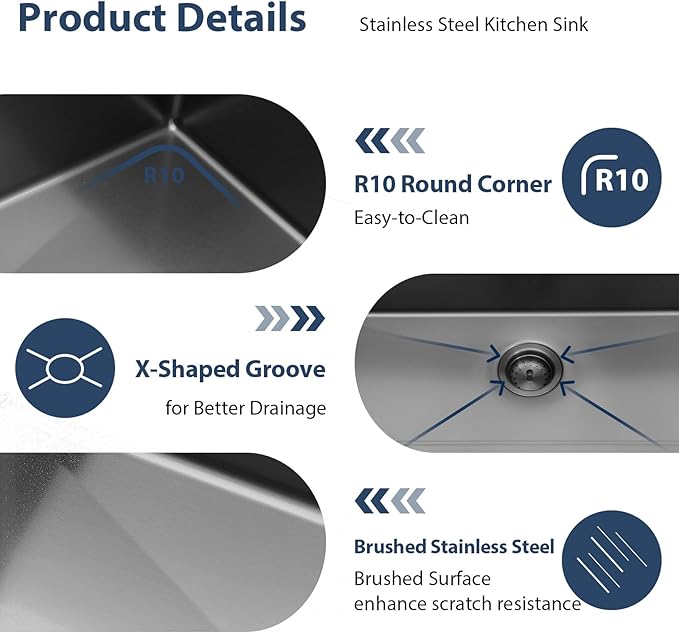 Lordear 30 Black Stainless Steel Kitchen Sink - 30x18 Inch Kitchen Sink Undermount 16 Gauge Stainless Steel Gunmetal Black Single Bowl Handmade Sinks Basin