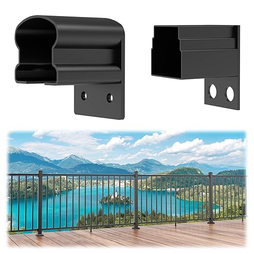 2 Pack Aluminum Fixed Railing Bracket, Deck Railing Bracket Connector, Black Textured Powder-Coat Finish Railing System for Outdoor Decks, Porches & Balconies