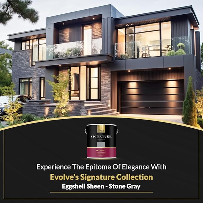 EVOLVE Signature Paint & Primer: Luxury Paint & Primer for Indoor & Outdoor Surfaces, Minimal Odor, Eggshell Sheen (Stone Gray, 1 Gallon)