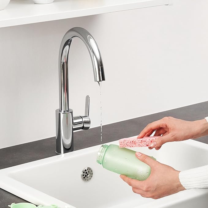 Ion8 Small Water Bottle, 350 ml/12 oz, Leak Proof, Easy to Open, Secure Lock, Dishwasher Safe, BPA Free, Carry Handle, Hygienic Flip Cover, Easy Clean, Odor Free, Carbon Neutral, Surf Green