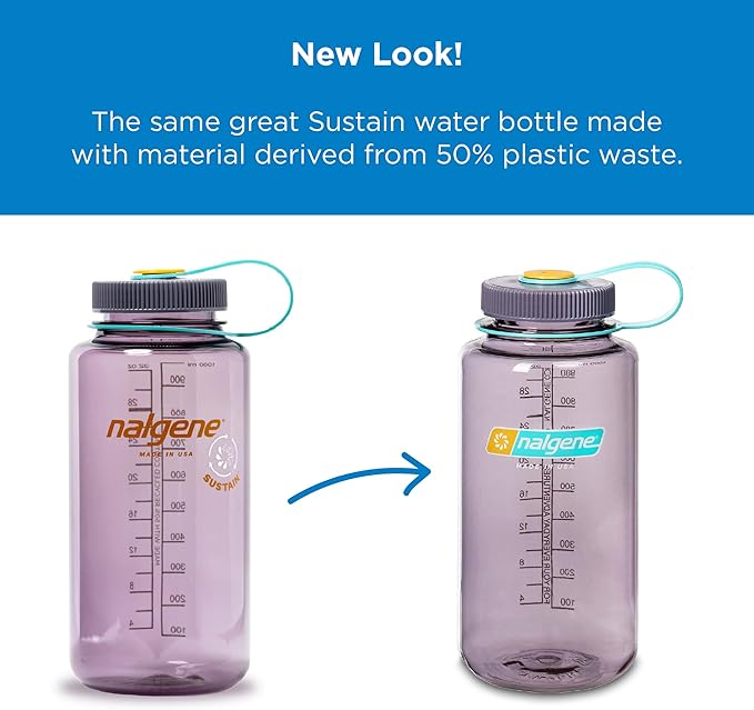 Nalgene Sustain Tritan BPA-Free Water Bottles Made with 50% Recycled Plastic Waste | 48 OZ & 32 OZ Wide Mouth