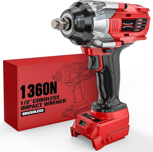 Cordless Impact Wrench 1/2” Compatible with Milwaukee 18v Battery(No Battery), 1000FT-LBS(1360N.m) High Torque Impact Driver, Electric Impact Gun with LED Work Light, Variable Speeds, 4-Speed Control