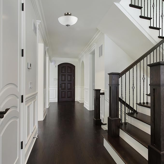 Globe Electric 63357 2-Light Semi-Flush Mount Ceiling Light, Brushed Nickel, Chrome Accents, Frosted Glass Shade, Kitchen, Lights, Bathroom, Home Essentials, Bedroom, Closet Light, Lighting Fixtures