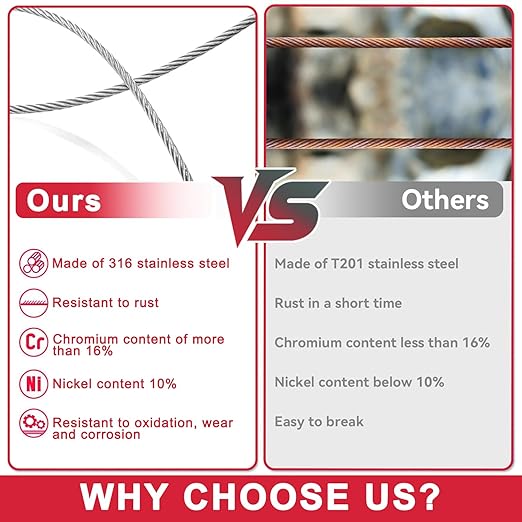 1000FT 3/16 Stainless Steel Cable for Deck Railings System 7 x 19 Strand Construction Aircraft Cable for Rail Deck and DIY Balustrade