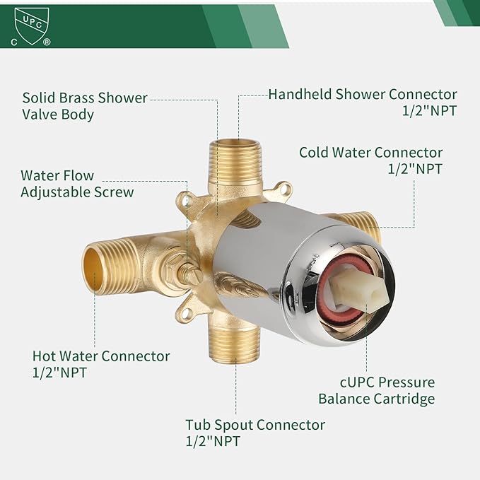 Chrome Polished Shower Faucet Set with Tub Spout, Handheld Shower Head and Trim Kit