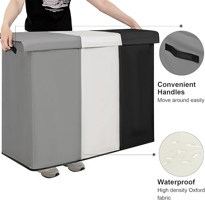 WOWLIVE 230L Laundry Baseket with Lid and Removable Laundry Bags,Large Laundry Hamper 3 Section Collapsible Dirty Clothes Hamper with Handles for Laundry Room,College Dorm,Bathroom