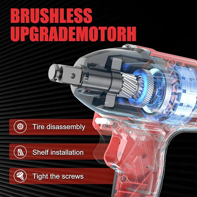 430N.m/320Ft-lbs Brushless Cordless Impact Wrench 1/2 Inch with 4.0Ah Battery and Charger, High Torque Electric Impact Gun, Power Drill Driver for Car/DIY Furniture/Lawn Mower, 1 Battery