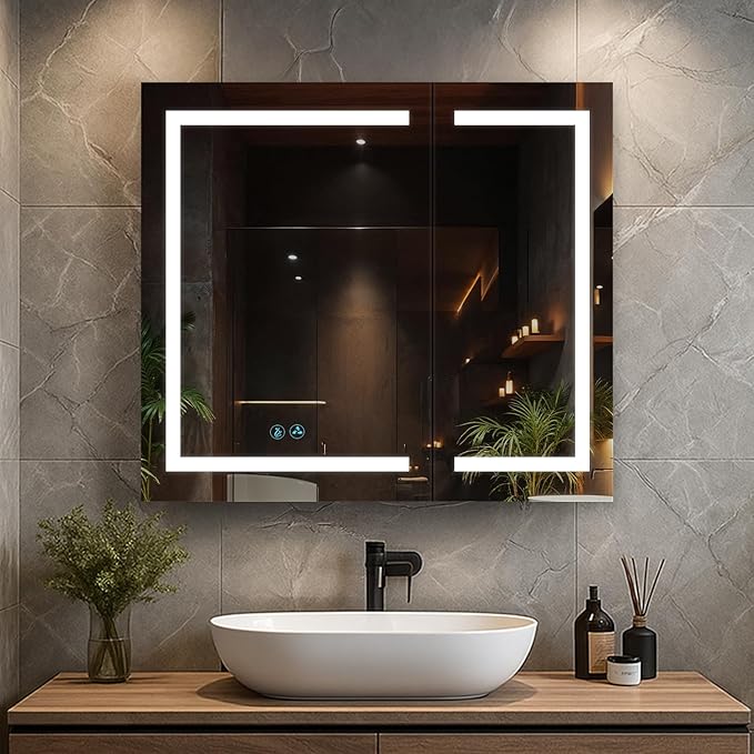 Blossom LED Mirror Medicine Cabinet with Lights, 36x32 Inch | LED Lighted Bathroom Medicine Cabinet | Recessed or Surface with Defogger, 3 Color Dimmer | Makeup Mirror | 36"x32"