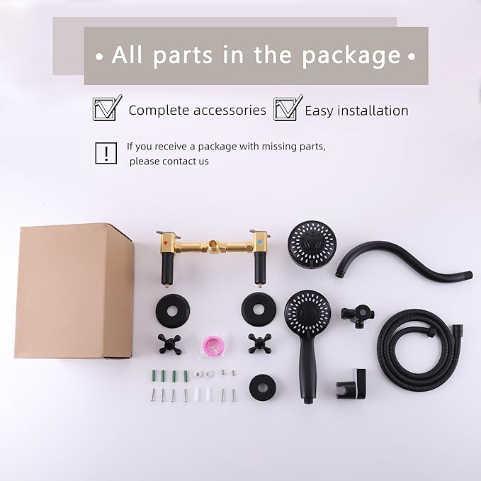 2 Handle Shower Faucet Set, Matte Black 5 Mode Shower Faucet Sets Complete Two Handle Shower Head and Handle Set Bathroom Shower Trim Kit with Rough-in Valve
