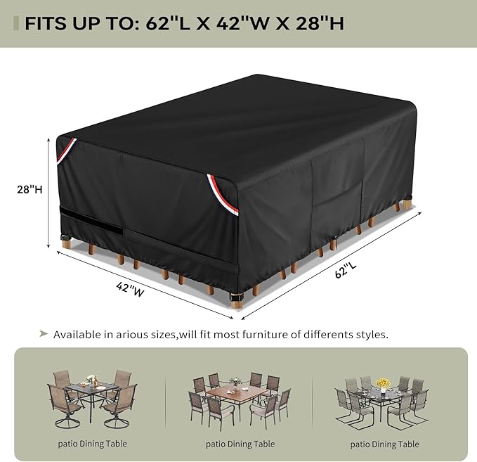 KylinLucky Outdoor Table Cover Heavy Duty 600D Waterproof Tear-Resistant - 62x42 Inch Rectangle Patio Furniture Protector for Deck, Garden, Picnic