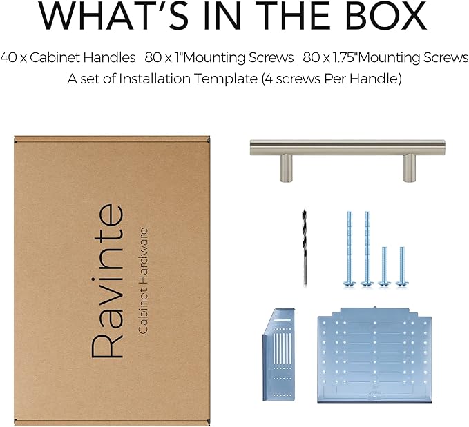 Ravinte 40 Pack | 6'' Cabinet Pulls Brushed Nickel Stainless Steel Kitchen Drawer Pulls Cabinet Handles 6”Length, 3-3/4” Hole Center with Mounting Template