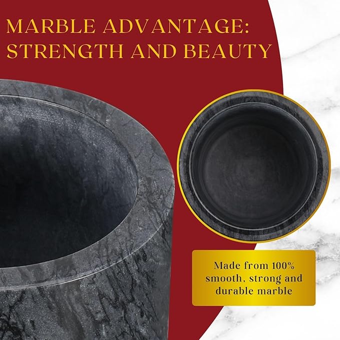 Flexzion Marble Wine Bottle Chiller Bucket - Champagne Cooler, 5x7-inch 750ml Black Marble Utensil Holder for Kitchen Counter & Stone Wine Chillers for Bottles