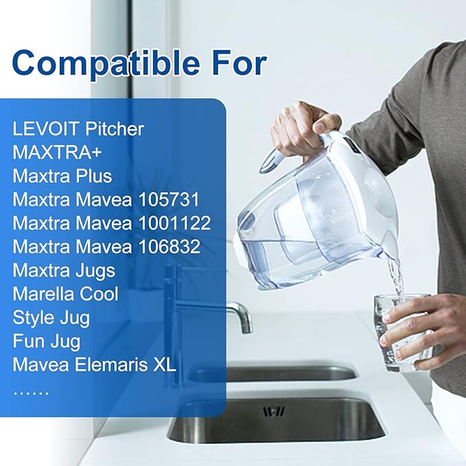 Replacement Filter Compatible with Brita Mavea 1001122,Maxtra,Maxtra+ and LEVOIT Pitcher Water Filter cartridges with Lead&Arsenic Removal (Pack of 3)