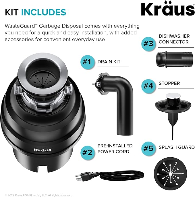 Kraus KWU110-32-100-100MB, Kore Workstation 32-inch Undermount 16 Gauge Single Bowl Stainless Steel Kitchen Sink with WasteGuard 1 HP Continuous Feed Garbage Disposal