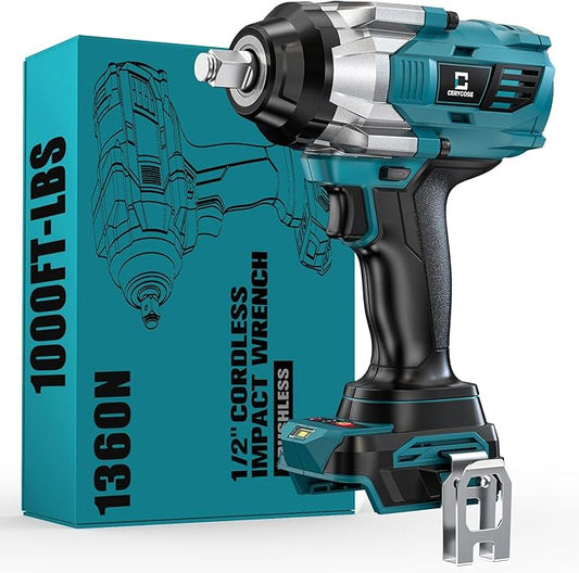 Cordless Impact Wrench 1/2 inch Compatible with Makita 18V Battery Brushless High Torque Impact Driver Gun with 1000 Ft-lbs Torque, LED Work Light, Ergonomic Design for Heavy-Duty