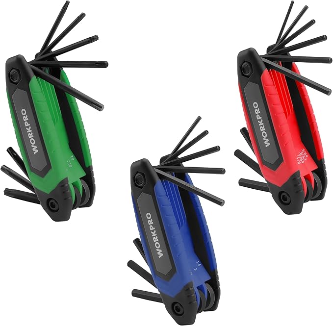 WORKPRO 25-Piece Folding Allen Wrench Set, SAE, Metric, Torx Hex Key Set Included, 3 Pack Portable Allen Key Set for Basic Home Repair and General Applications